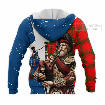 Darroch Tartan Knitted Hoodie with Family Crest Scottish Bagpiper Vibes - Tartan Vibes Clothing