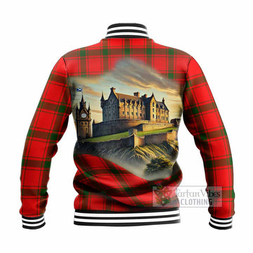 Darroch Tartan Family Crest Baseball Jacket with Scottish Ancient Castle Style - Tartan Vibes Clothing