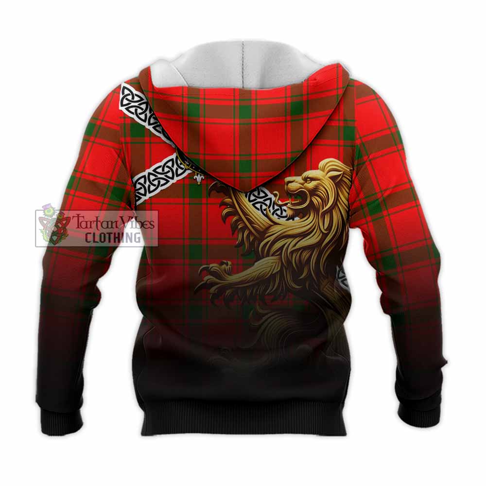 Darroch Crest Tartan Knitted Hoodie with Golden Lion Emblem Celtic Style - Tartan Vibes Clothing