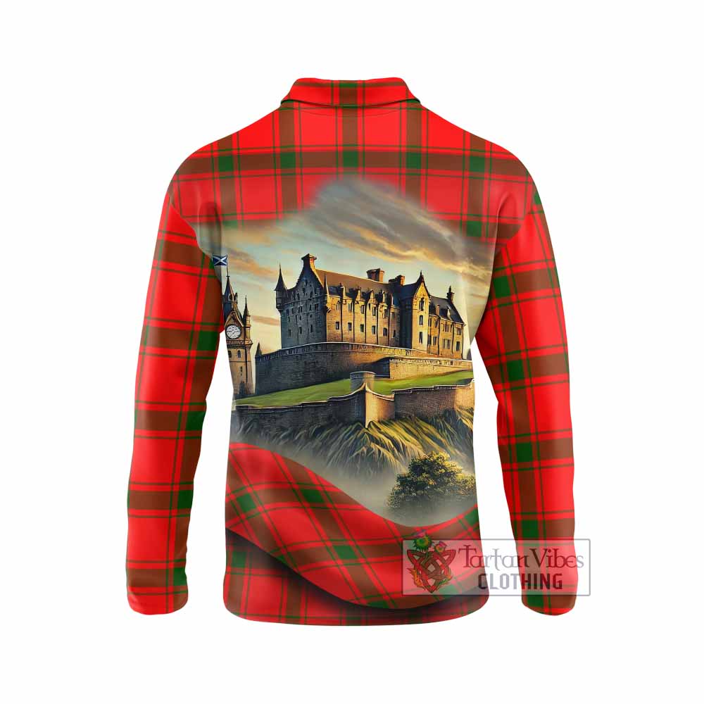 Darroch Tartan Family Crest Long Sleeve Polo Shirt with Scottish Ancient Castle Style - Tartan Vibes Clothing