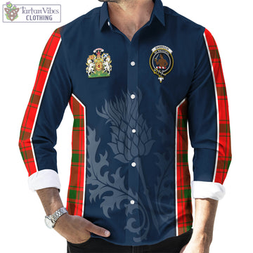Darroch Tartan Long Sleeve Button Up Shirt with Family Crest and Scottish Thistle Vibes Sport Style