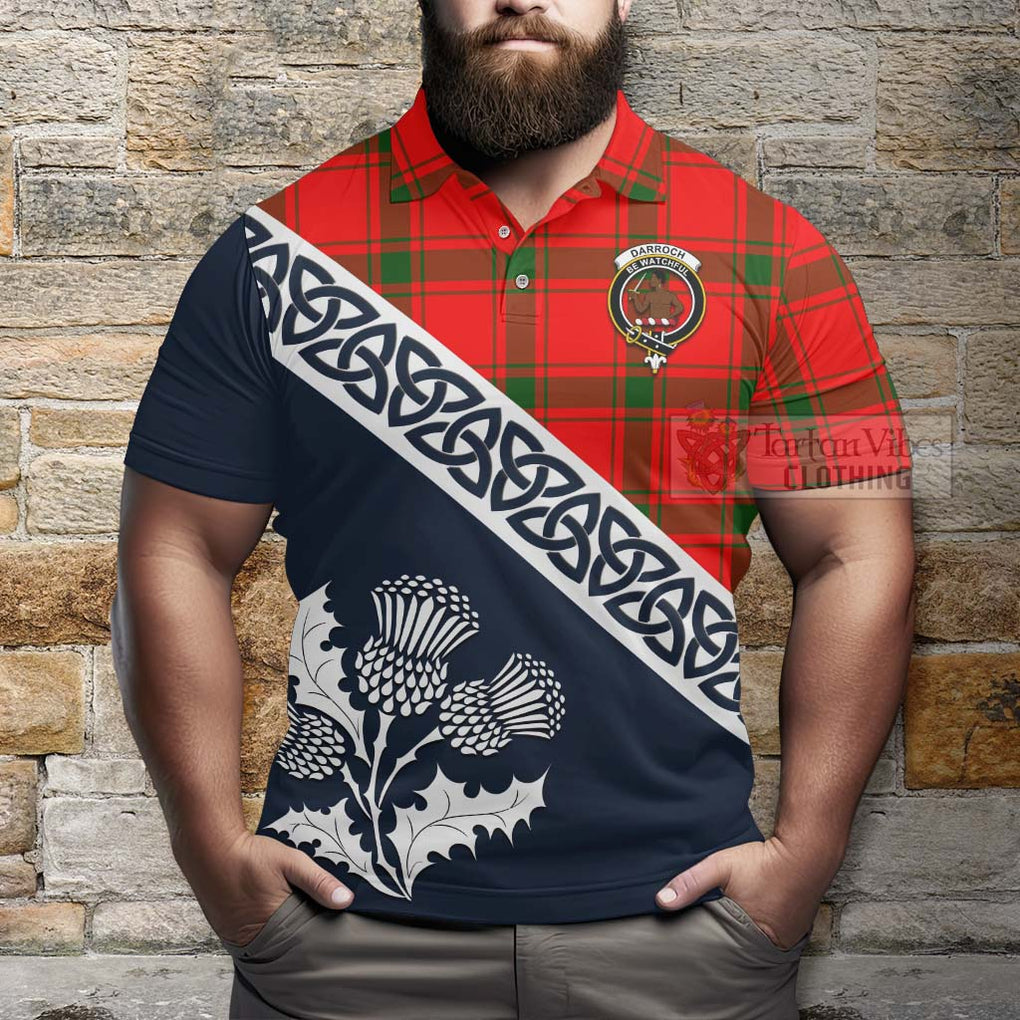 Darroch Tartan Polo Shirt Featuring Thistle and Scotland Map - Tartanvibesclothing Store