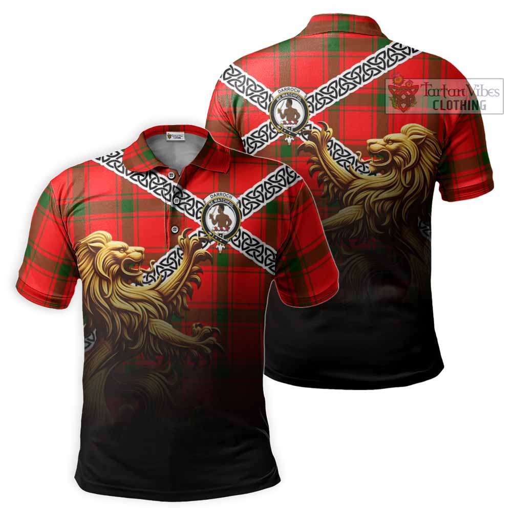 Darroch Crest Tartan Polo Shirt with Golden Lion Emblem Celtic Style - Tartan Vibes Clothing