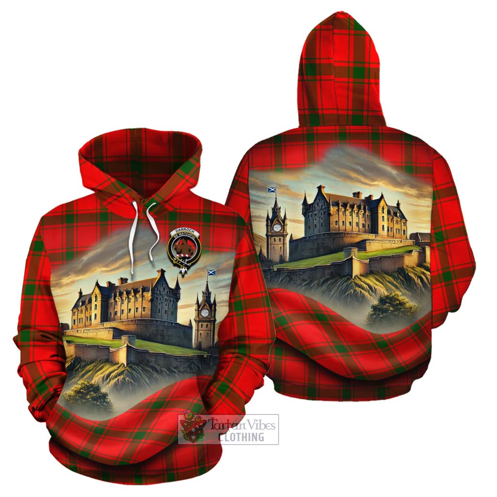 Darroch Tartan Family Crest Cotton Hoodie with Scottish Ancient Castle Style - Tartan Vibes Clothing