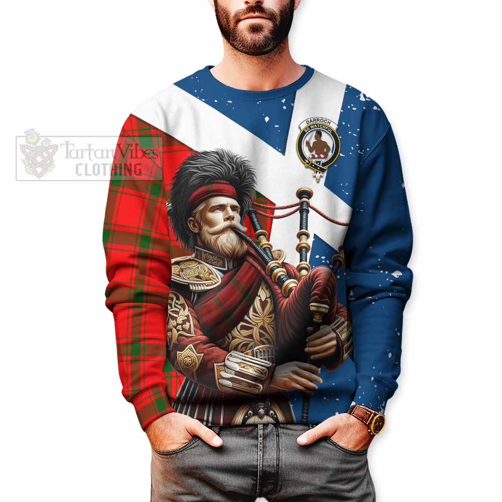 Darroch Tartan Sweatshirt with Family Crest Scottish Bagpiper Vibes - Tartan Vibes Clothing