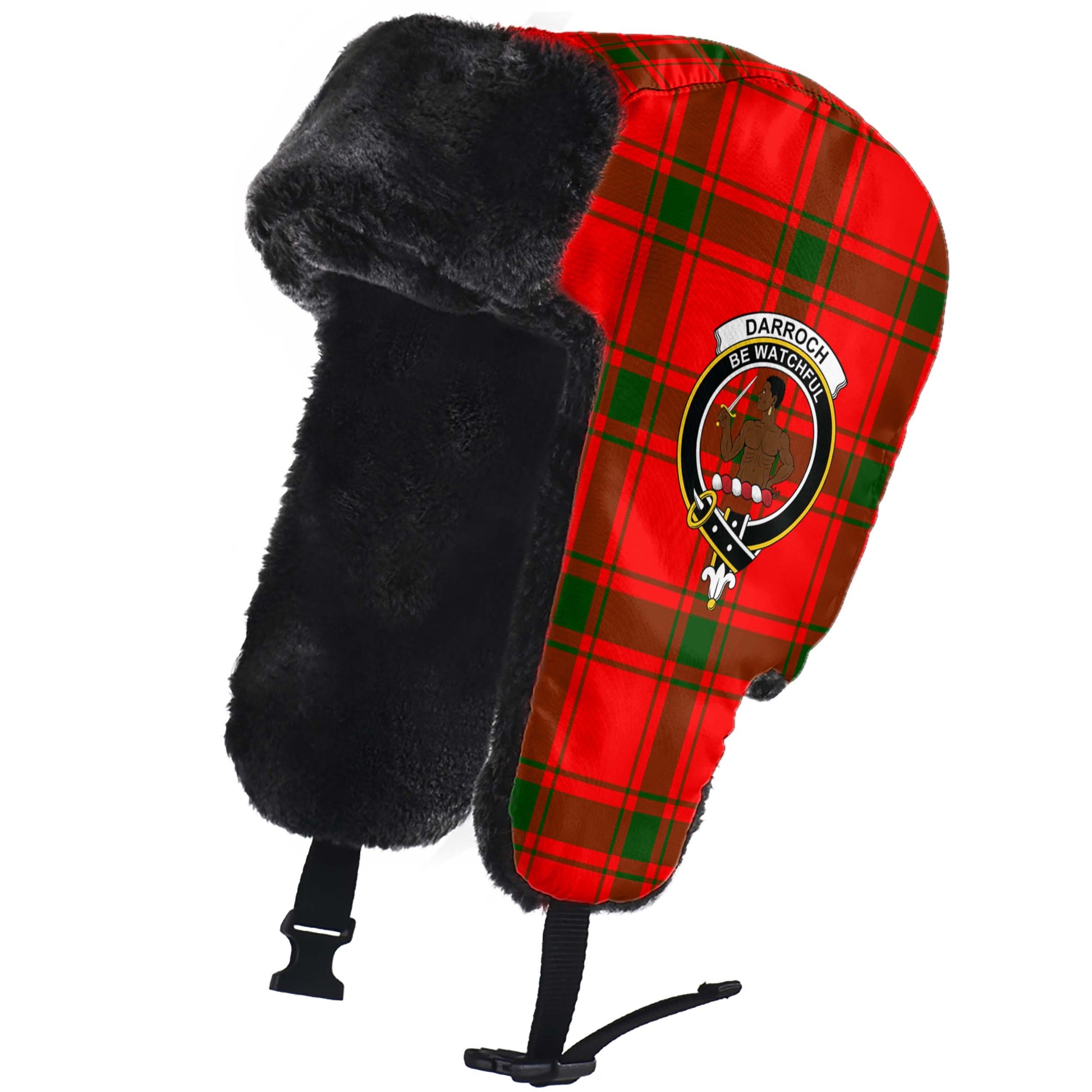 Darroch Tartan Winter Trapper Hat with Family Crest - Tartan Vibes Clothing