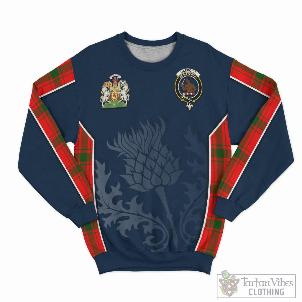 Darroch Tartan Sweatshirt with Family Crest and Scottish Thistle Vibes Sport Style - Tartan Vibes Clothing