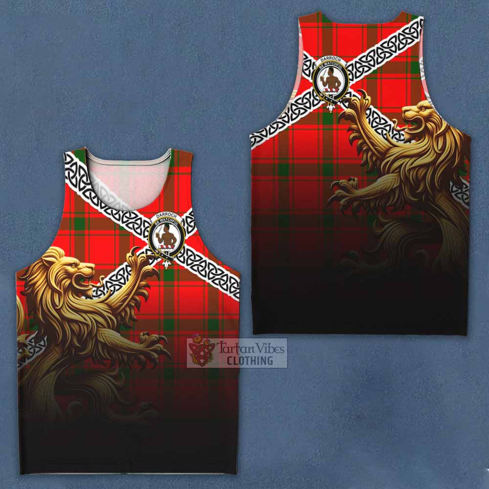 Darroch Crest Tartan Men's Tank Top with Golden Lion Emblem Celtic Style - Tartan Vibes Clothing