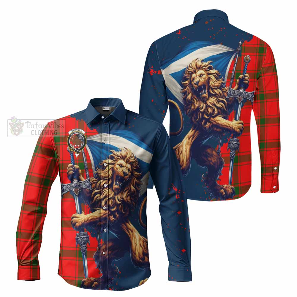 Darroch Tartan Family Crest Long Sleeve Button Shirt with Scottish Majestic Lion - Tartan Vibes Clothing