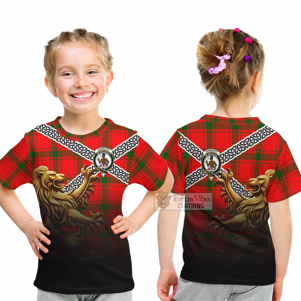 Darroch Crest Tartan Kid T-Shirt with Golden Lion Emblem Celtic Style - Tartan Vibes Clothing
