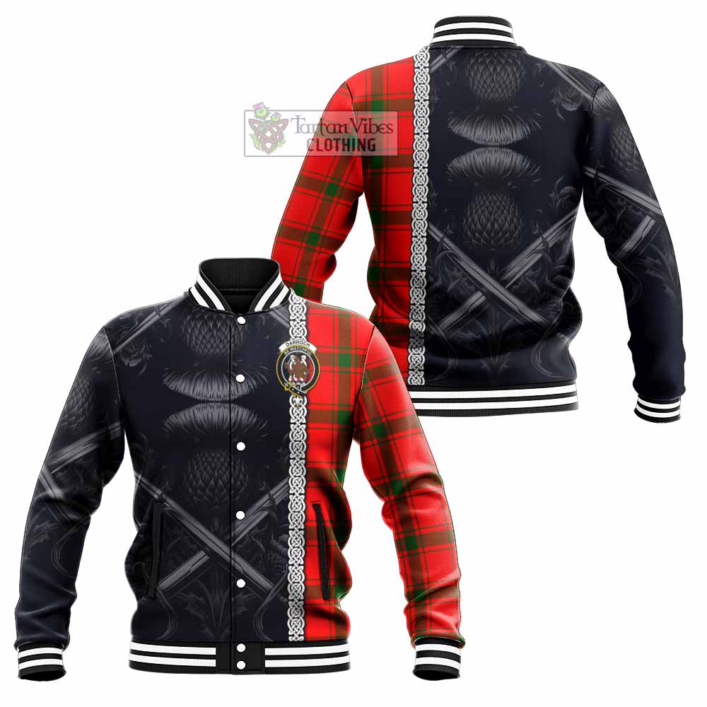 Darroch Tartan Baseball Jacket with Family Crest Cross Sword Thistle Celtic Vibes - Tartan Vibes Clothing