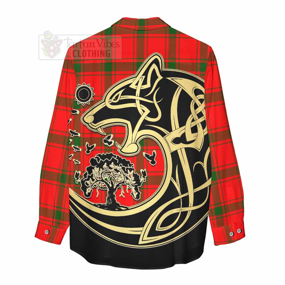 Darroch Tartan Women's Casual Shirt with Family Crest Celtic Wolf Style - Tartan Vibes Clothing