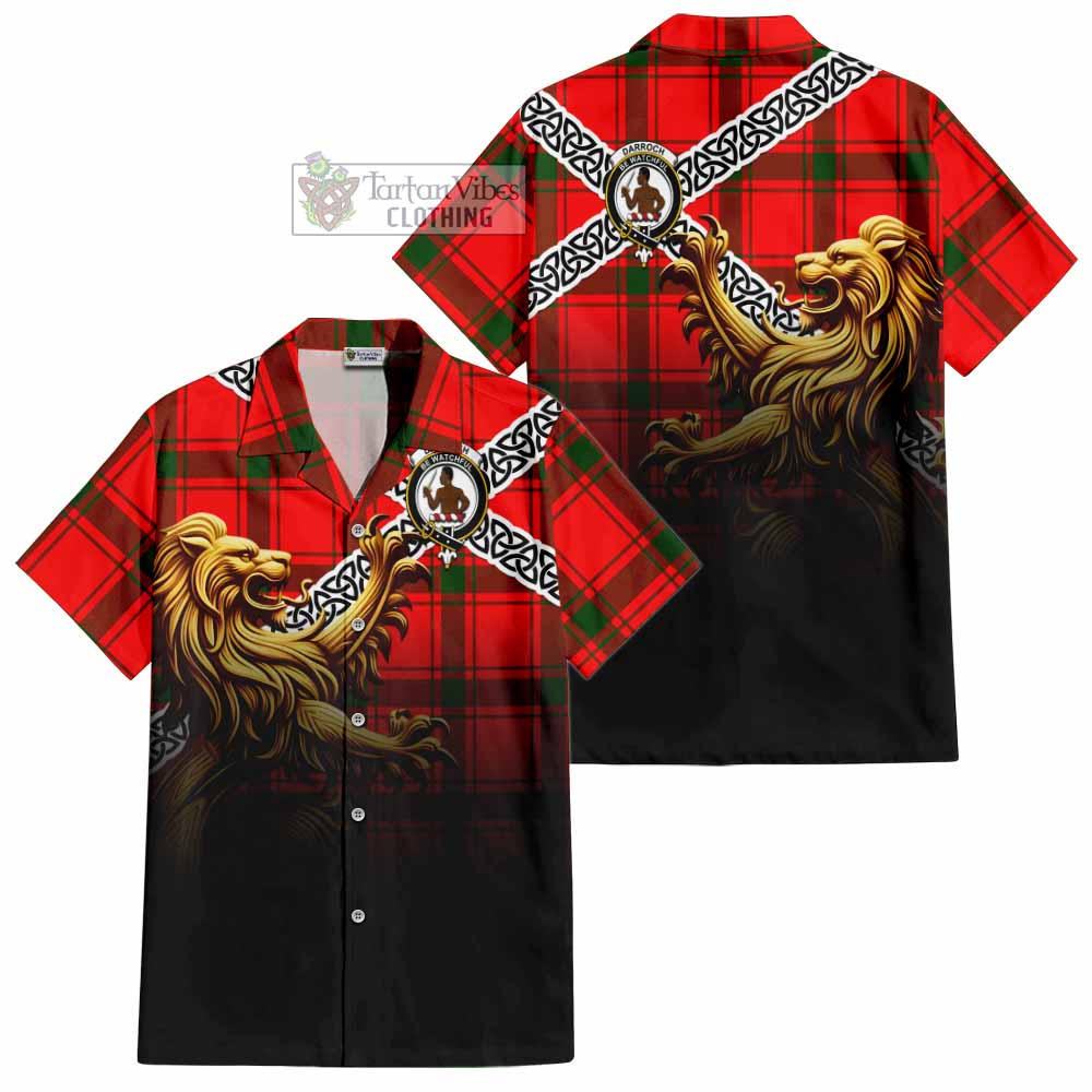 Darroch Crest Tartan Hawaiian Shirt with Golden Lion Emblem Celtic Style - Tartan Vibes Clothing