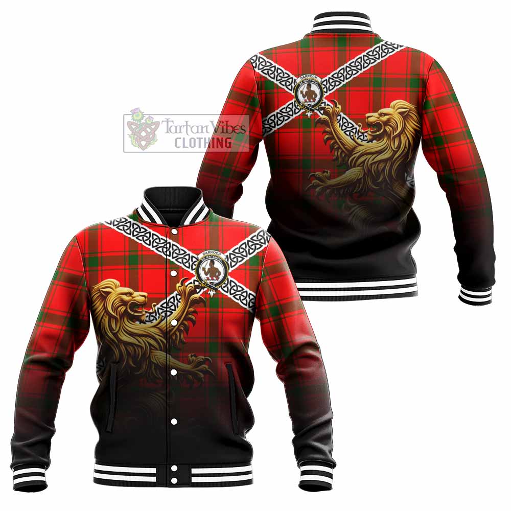 Darroch Crest Tartan Baseball Jacket with Golden Lion Emblem Celtic Style - Tartan Vibes Clothing
