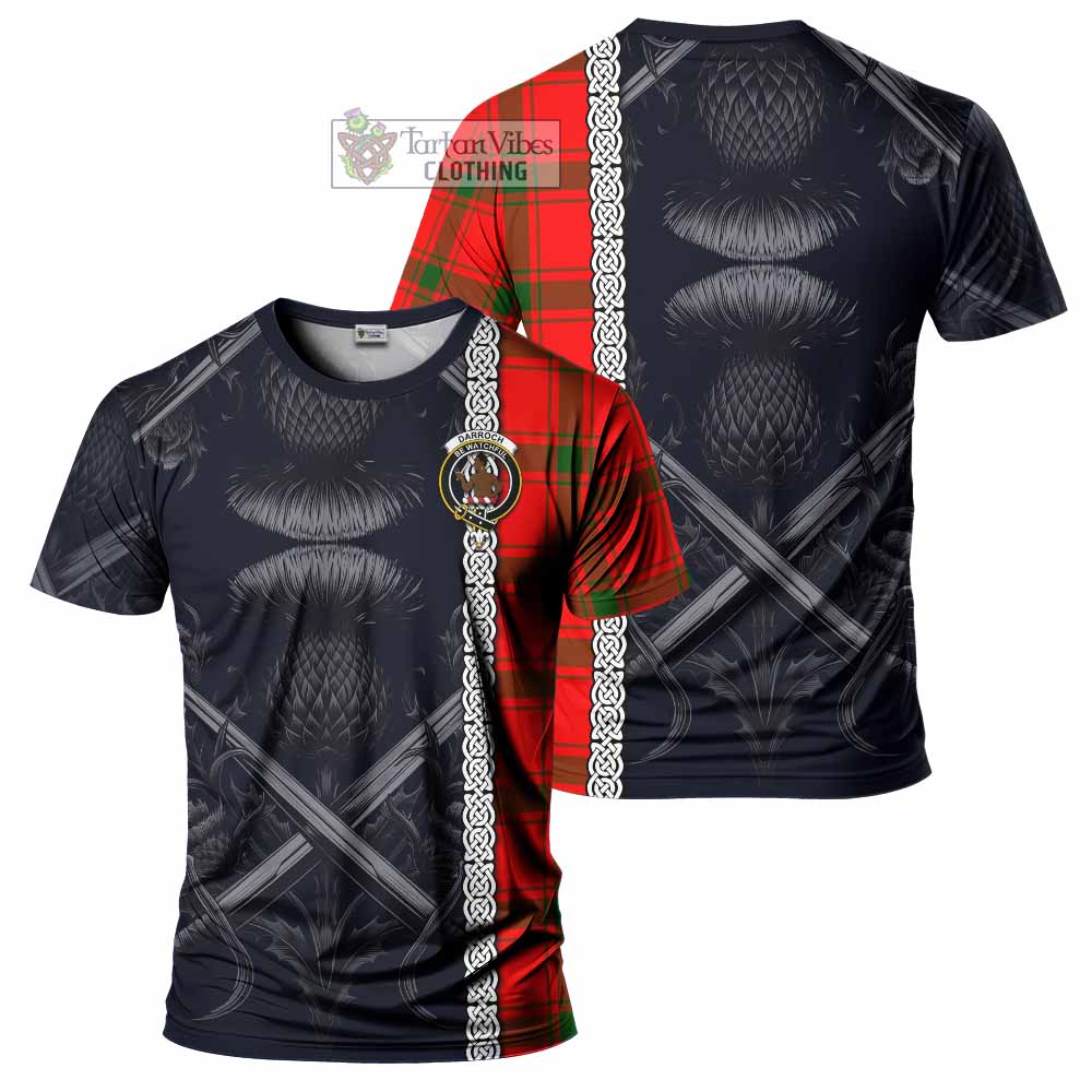 Darroch Tartan T-Shirt with Family Crest Cross Sword Thistle Celtic Vibes - Tartan Vibes Clothing