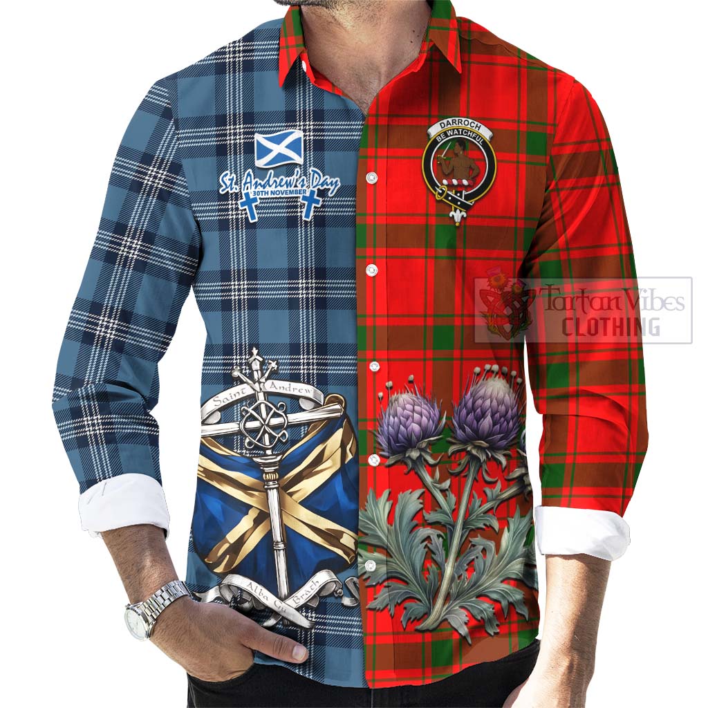 Darroch Tartan Long Sleeve Button Shirt Happy St. Andrew's Day Half Tartan Style - Tartan Vibes Clothing