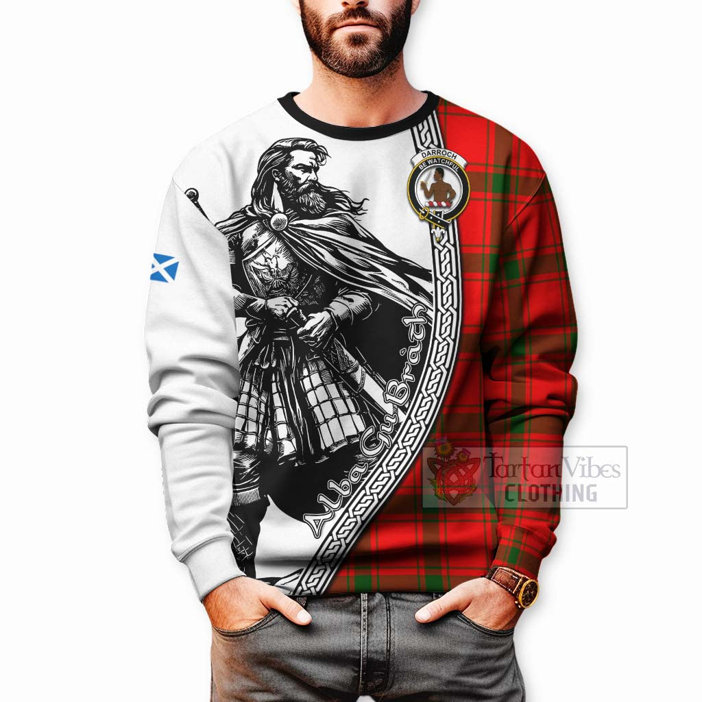 Darroch Tartan Clan Crest Sweatshirt with Highlander Warrior Celtic Style - Tartan Vibes Clothing