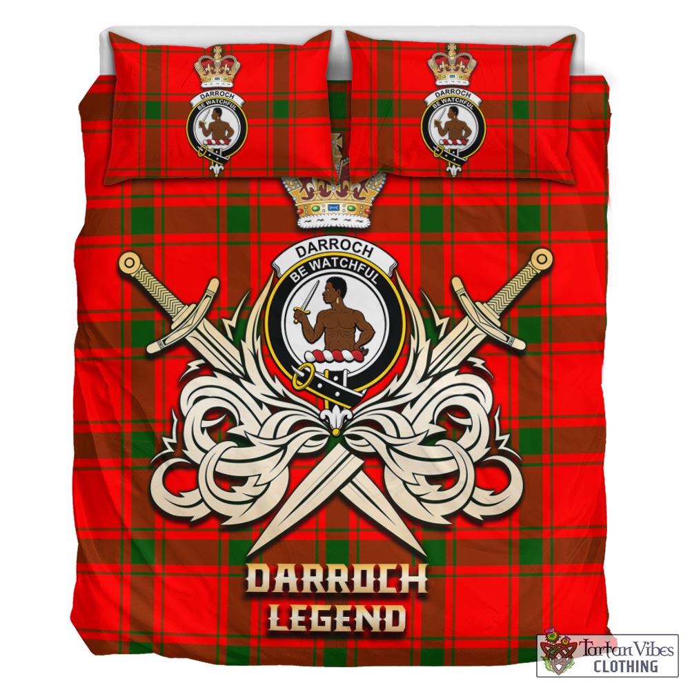 Tartan Vibes Clothing Darroch Tartan Bedding Set with Clan Crest and the Golden Sword of Courageous Legacy