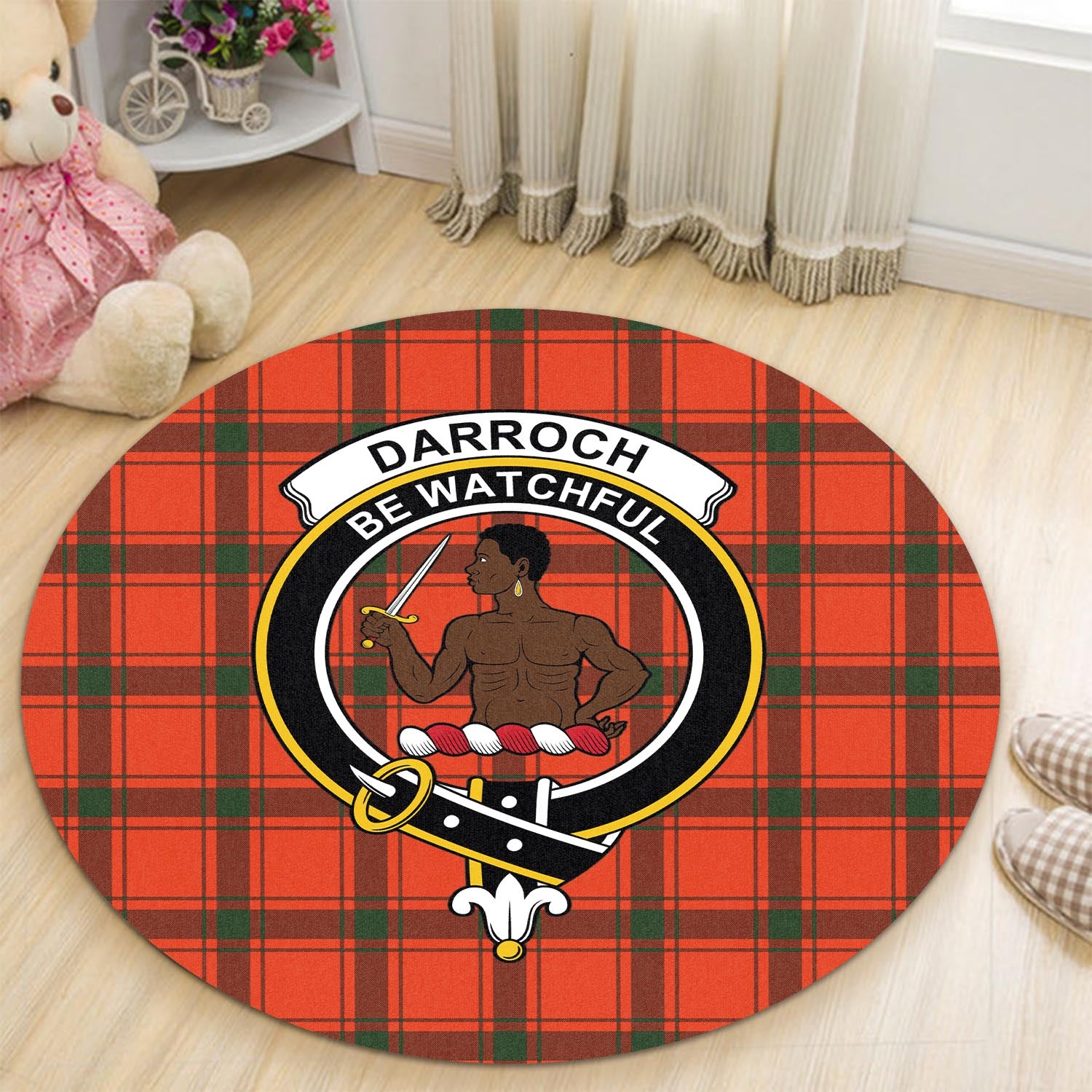 Darroch Tartan Round Rug with Family Crest - Tartan Vibes Clothing