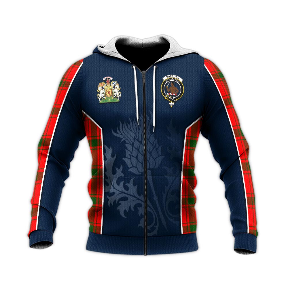 Tartan Vibes Clothing Darroch Tartan Knitted Hoodie with Family Crest and Scottish Thistle Vibes Sport Style