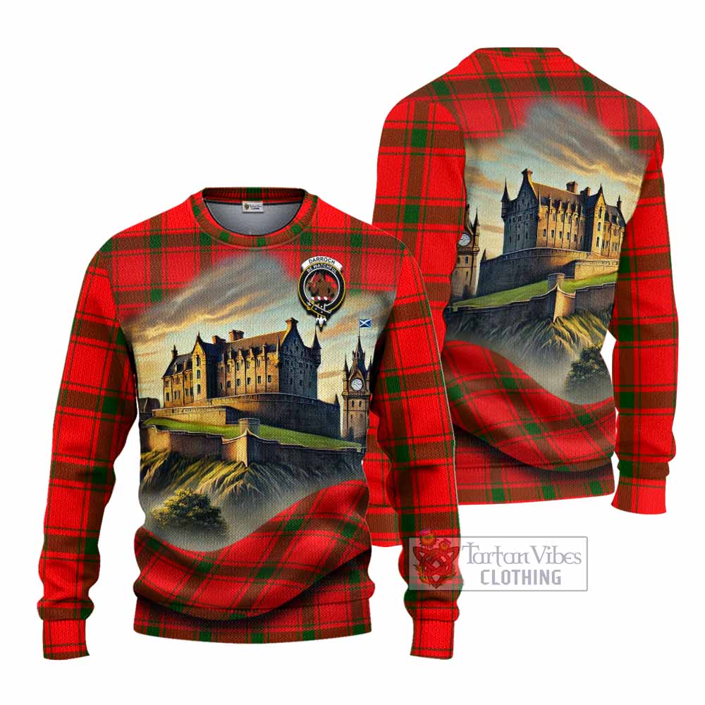 Darroch Tartan Family Crest Knitted Sweater with Scottish Ancient Castle Style - Tartan Vibes Clothing