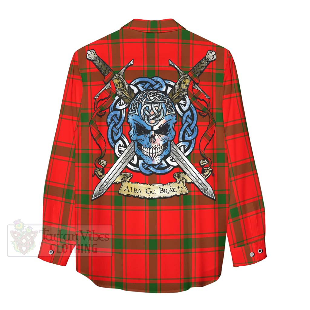 Darroch Tartan Women's Casual Shirt with Family Crest Celtic Skull Style - Tartan Vibes Clothing