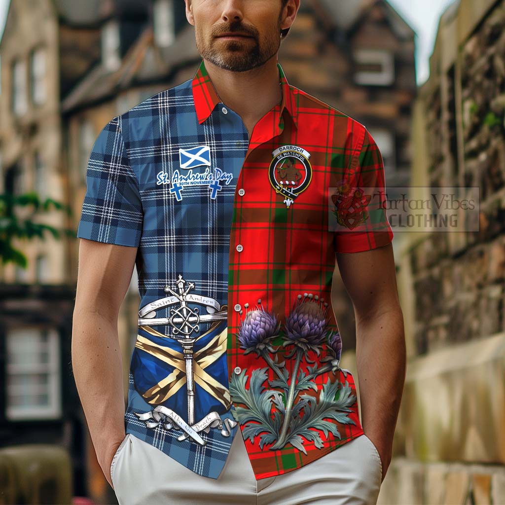 Darroch Tartan Hawaiian Shirt Happy St. Andrew's Day Half Tartan Style - Tartan Vibes Clothing
