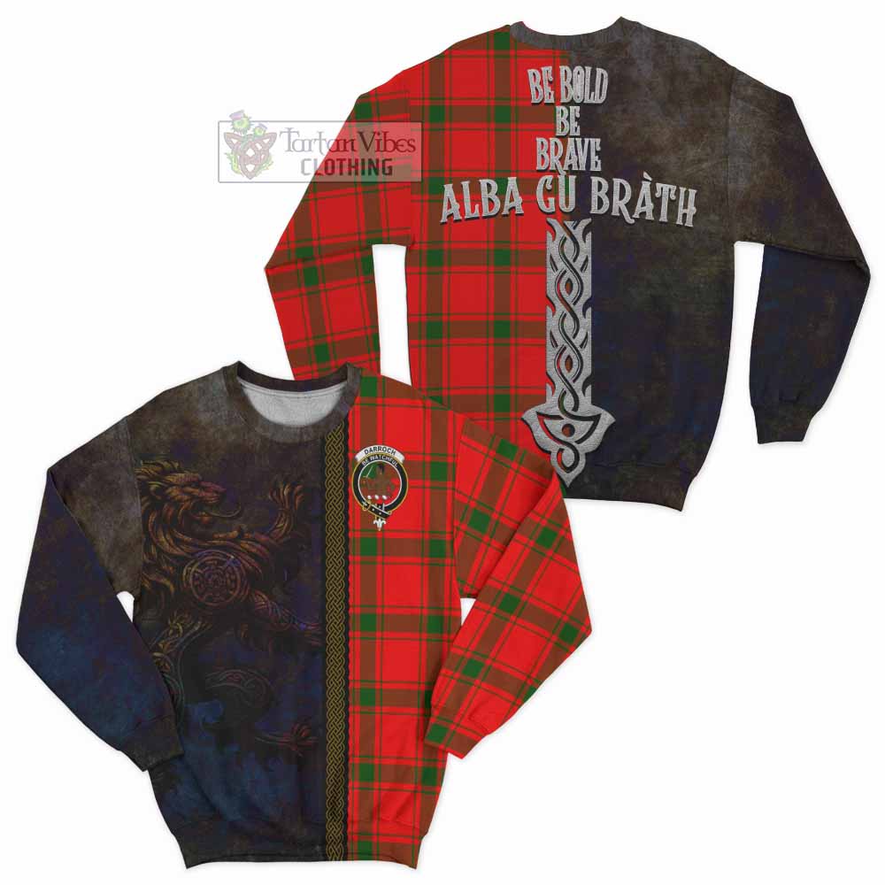 Darroch Tartan Family Crest Sweatshirt Alba Gu Brath Be Brave Lion Ancient Style - Tartan Vibes Clothing
