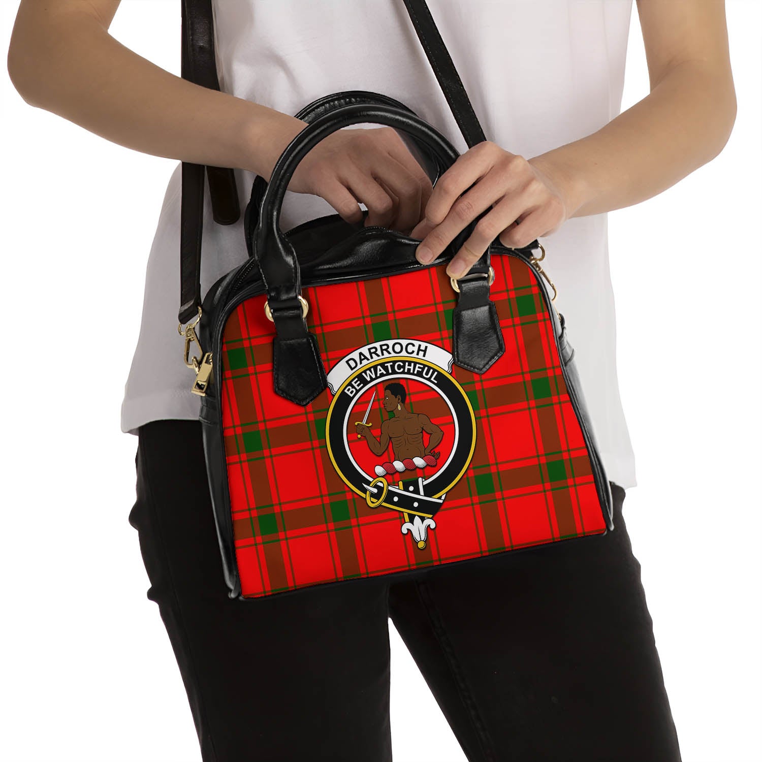 Darroch Tartan Shoulder Handbags with Family Crest - Tartan Vibes Clothing