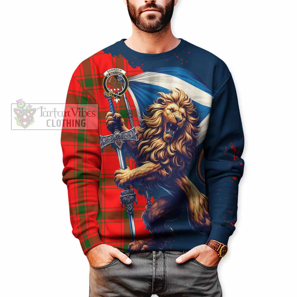 Darroch Tartan Family Crest Sweatshirt with Scottish Majestic Lion - Tartan Vibes Clothing
