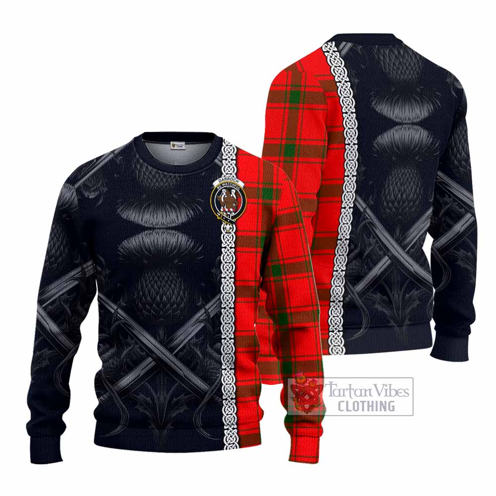 Darroch Tartan Knitted Sweater with Family Crest Cross Sword Thistle Celtic Vibes - Tartan Vibes Clothing