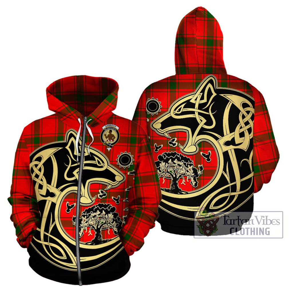 Darroch Tartan Hoodie with Family Crest Celtic Wolf Style - Tartan Vibes Clothing