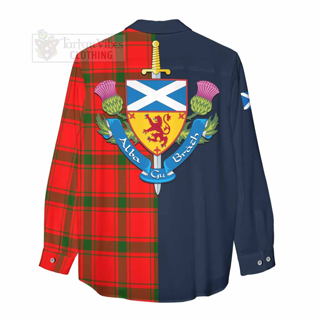 Darroch Tartan Women's Casual Shirt Alba with Scottish Lion Royal Arm Half Style - Tartan Vibes Clothing