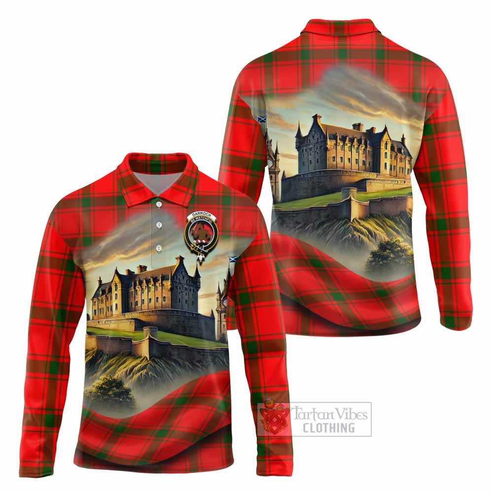 Darroch Tartan Family Crest Long Sleeve Polo Shirt with Scottish Ancient Castle Style - Tartan Vibes Clothing