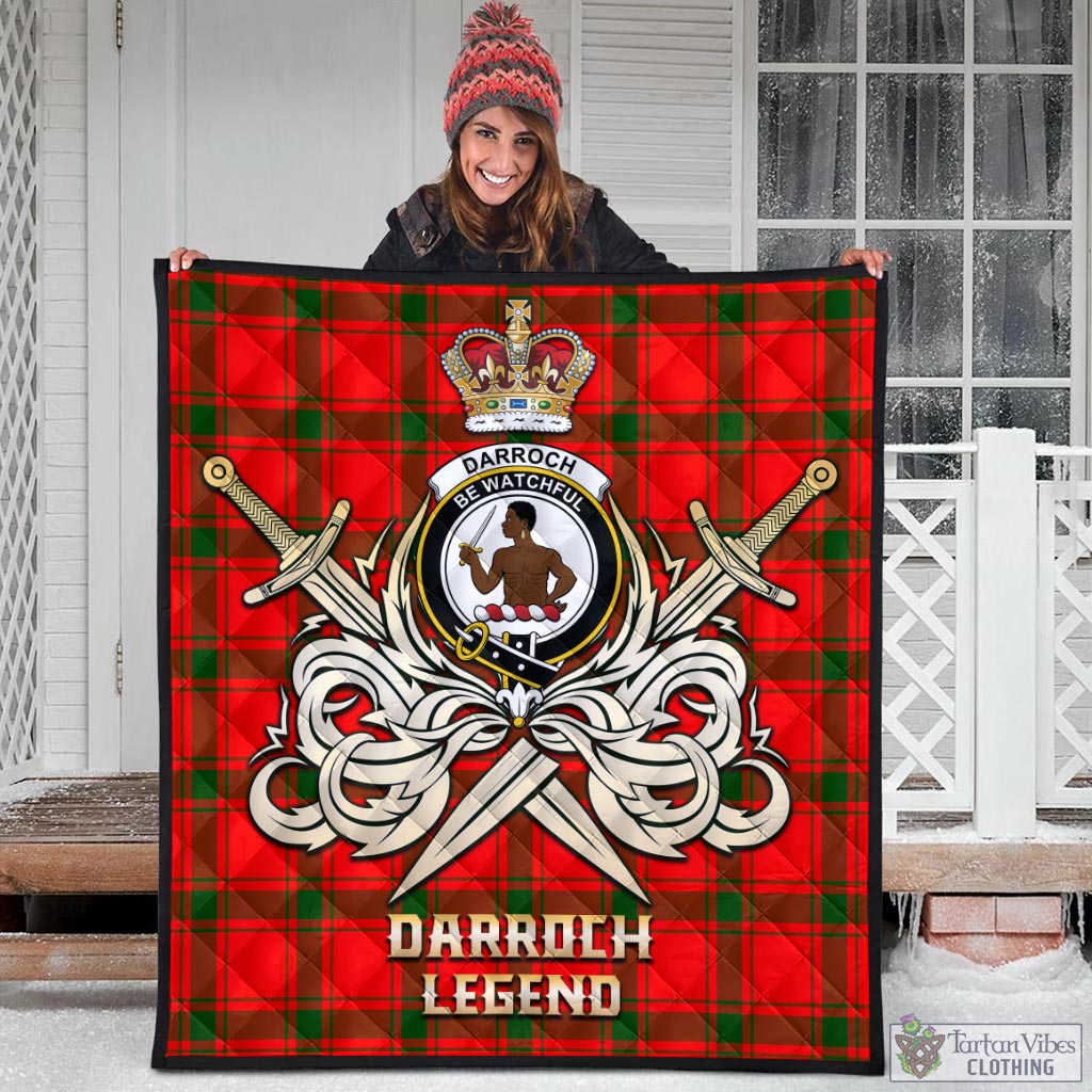 Tartan Vibes Clothing Darroch Tartan Quilt with Clan Crest and the Golden Sword of Courageous Legacy