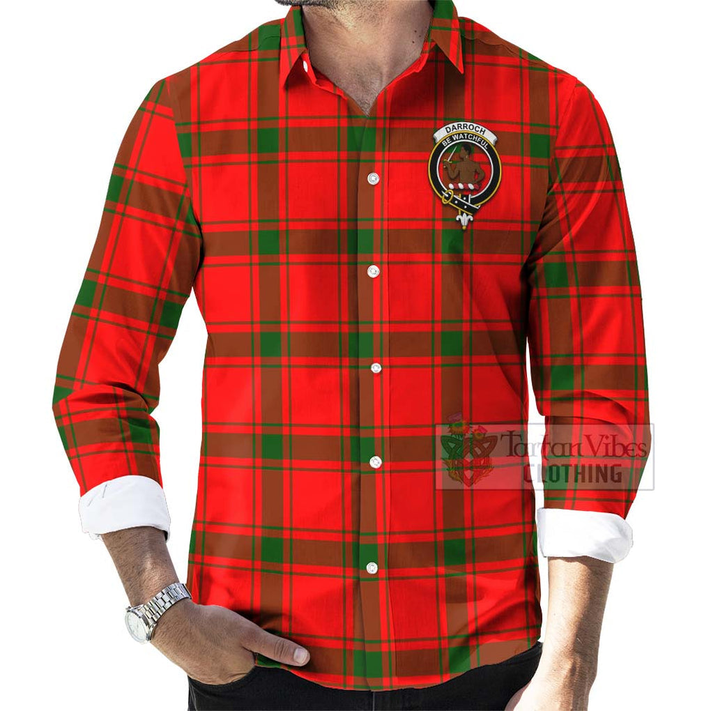 Darroch Tartan Long Sleeve Button Shirt with Family Crest Celtic Skull Style - Tartan Vibes Clothing