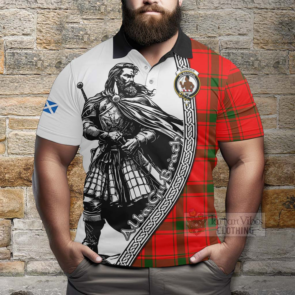 Darroch Tartan Clan Crest Polo Shirt with Highlander Warrior Celtic Style - Tartan Vibes Clothing