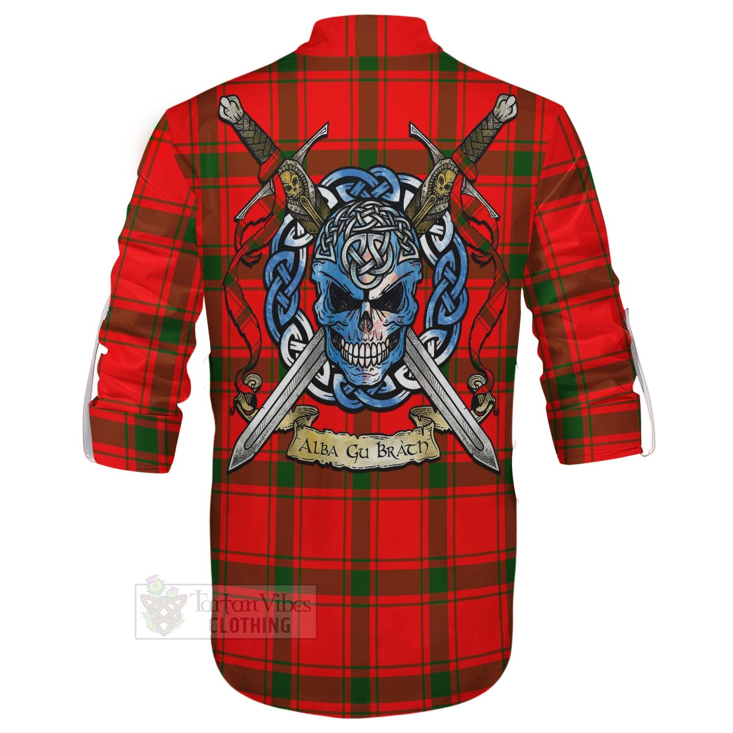 Darroch Tartan Ghillie Kilt Shirt with Family Crest Celtic Skull Style - Tartan Vibes Clothing