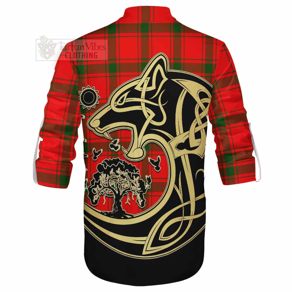Darroch Tartan Ghillie Kilt Shirt with Family Crest Celtic Wolf Style - Tartan Vibes Clothing