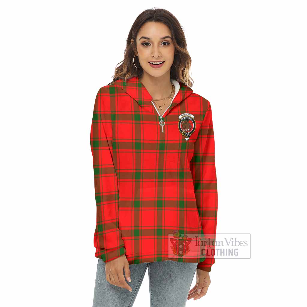 Darroch Tartan Women's Borg Fleece Hoodie with Half Zip with Family Crest - Tartan Vibes Clothing