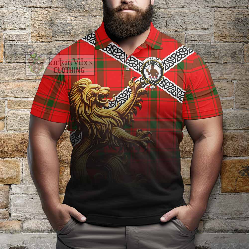 Darroch Crest Tartan Polo Shirt with Golden Lion Emblem Celtic Style - Tartan Vibes Clothing