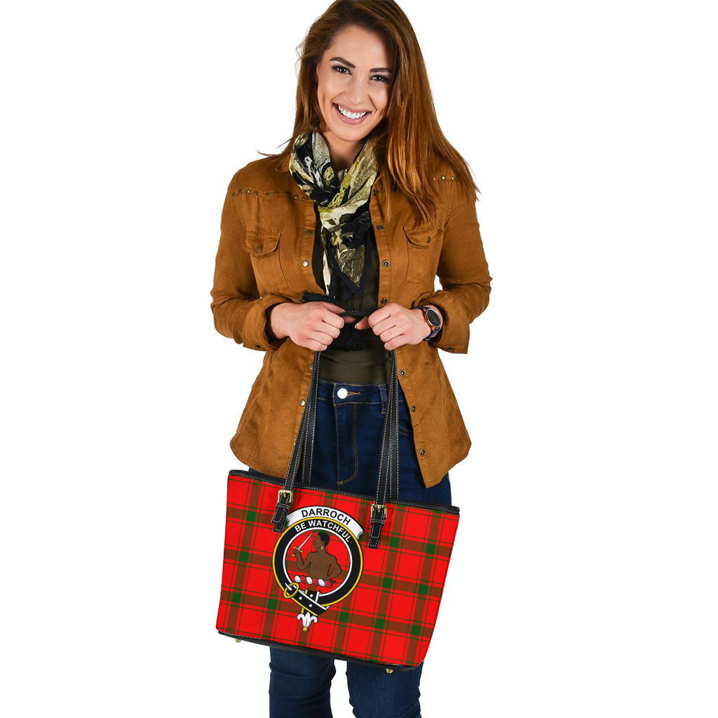 Darroch Tartan Leather Tote Bag with Family Crest - Tartan Vibes Clothing