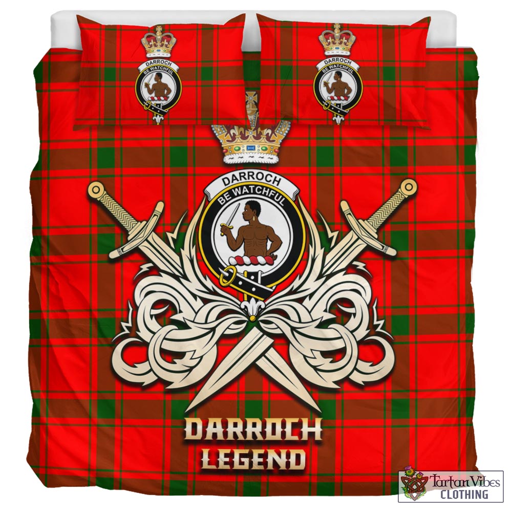 Tartan Vibes Clothing Darroch Tartan Bedding Set with Clan Crest and the Golden Sword of Courageous Legacy