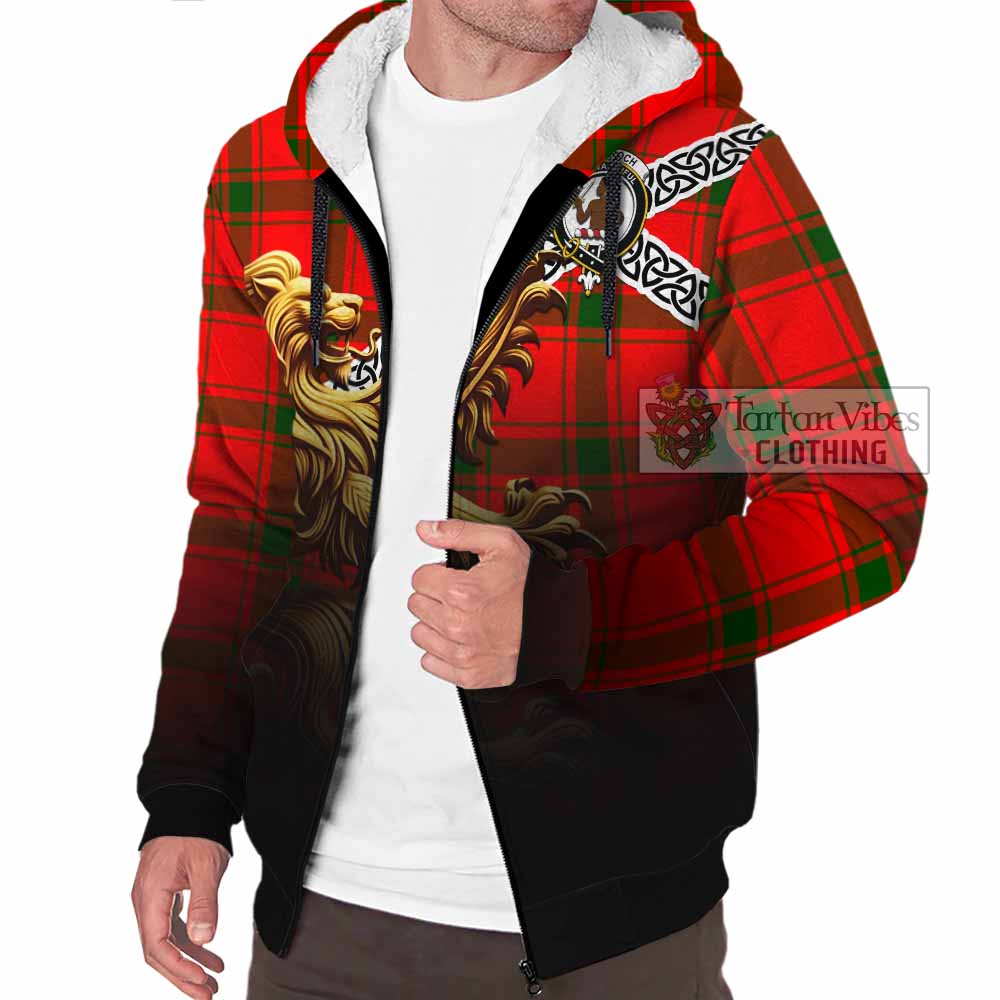 Darroch Crest Tartan Sherpa Hoodie with Golden Lion Emblem Celtic Style - Tartan Vibes Clothing