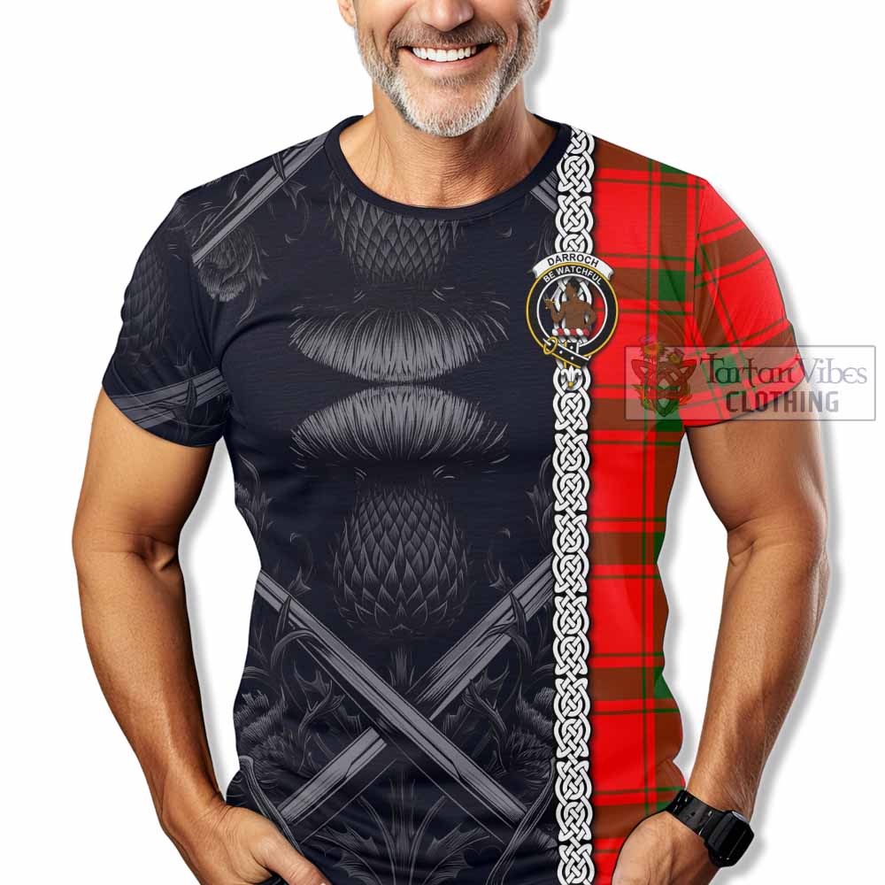 Darroch Tartan T-Shirt with Family Crest Cross Sword Thistle Celtic Vibes - Tartan Vibes Clothing