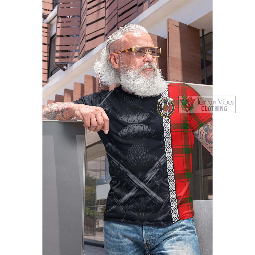 Tartan Vibes Clothing Darroch Tartan Cotton T-shirt with Family Crest Cross Sword Thistle Celtic Vibes