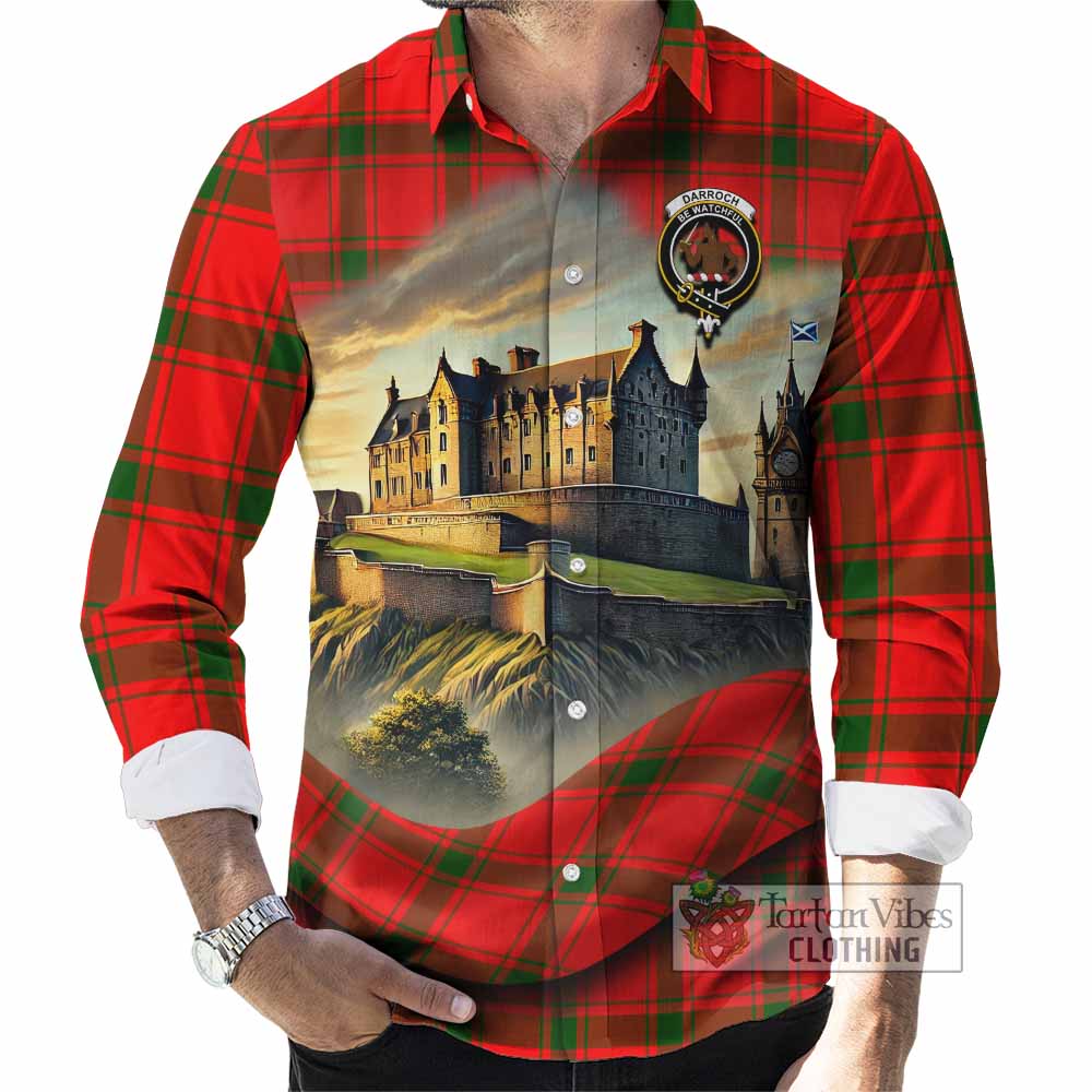 Tartan Vibes Clothing Darroch Tartan Family Crest Long Sleeve Button Shirt with Scottish Ancient Castle Style