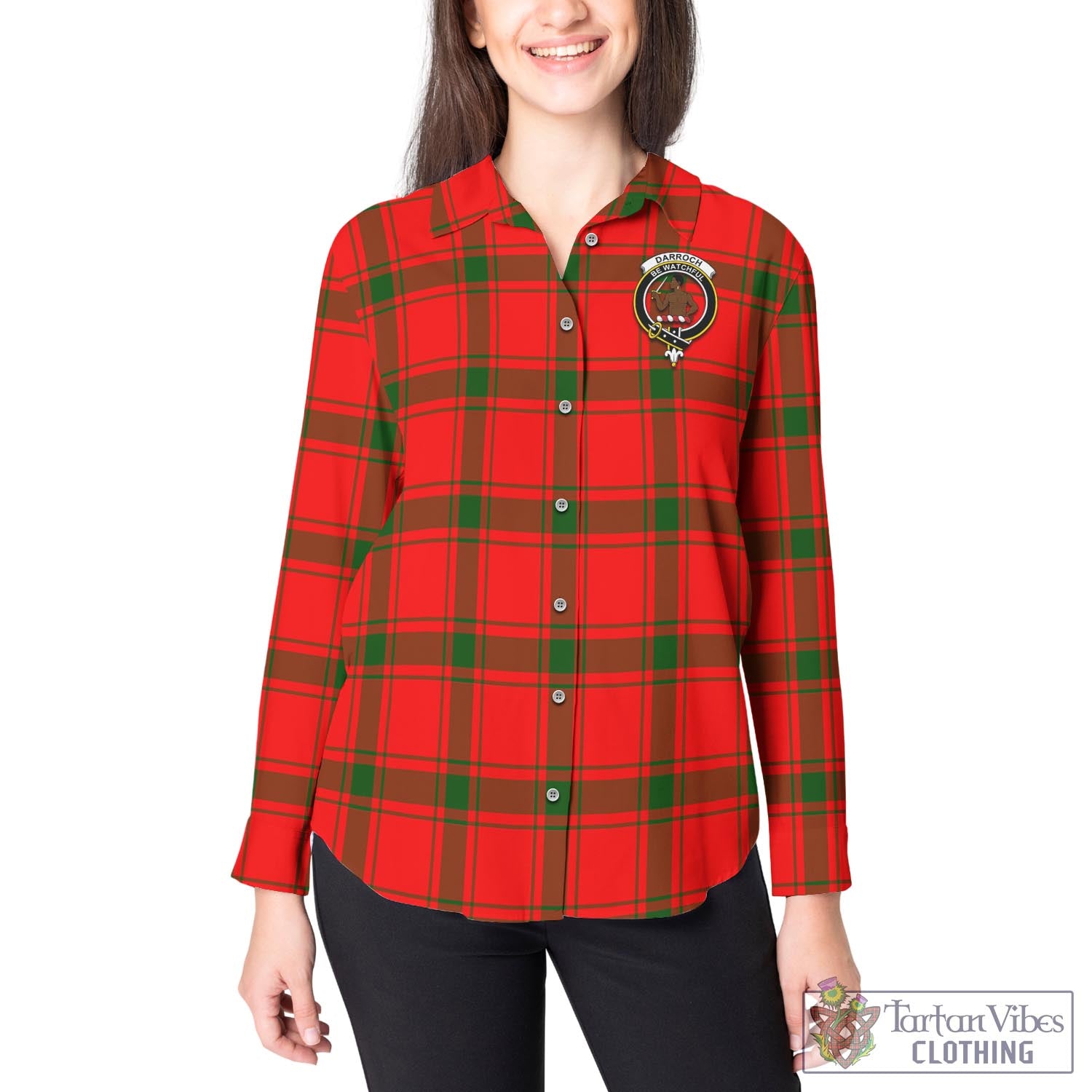 Darroch Tartan Women's Casual Shirt with Family Crest - Tartan Vibes Clothing
