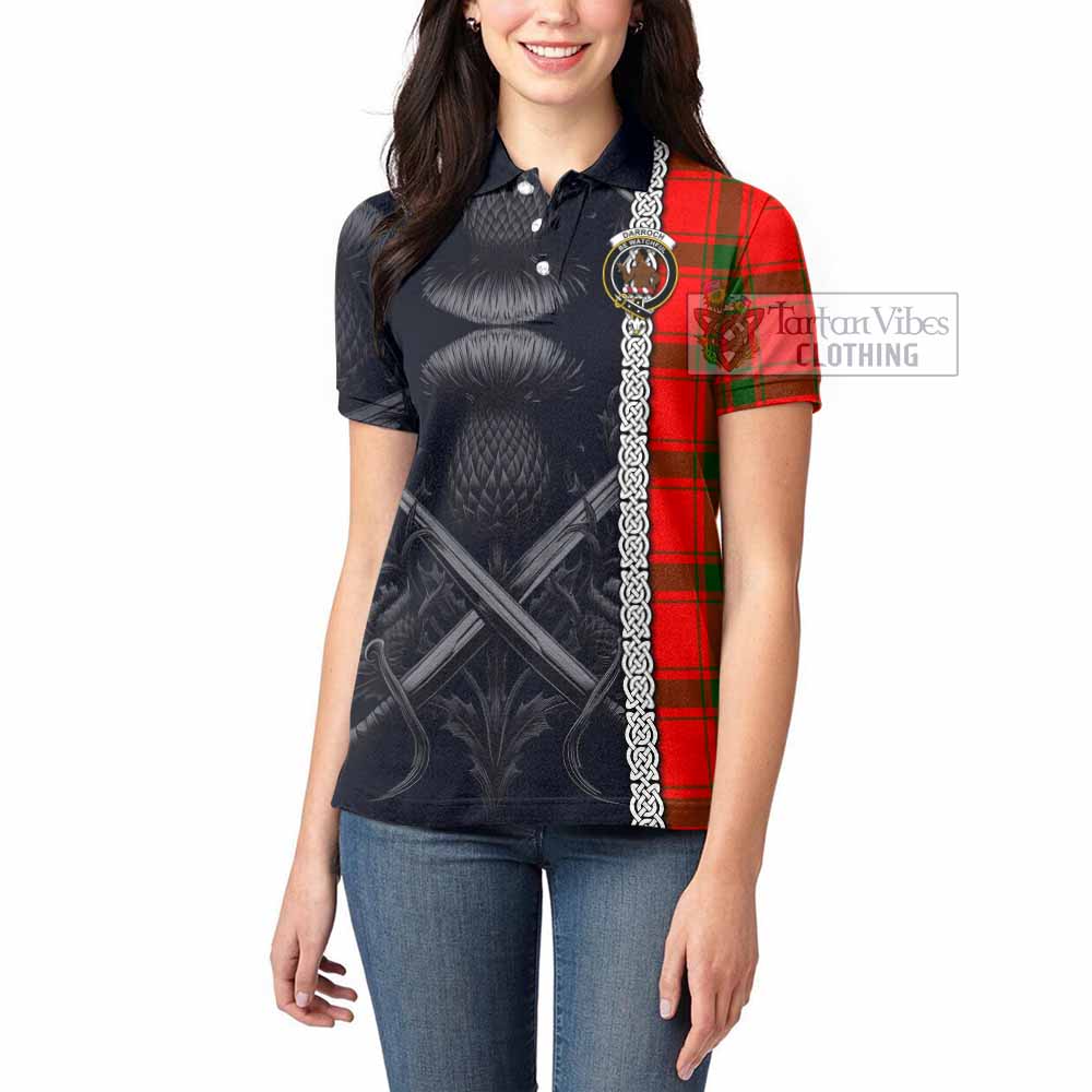 Darroch Tartan Women's Polo Shirt with Family Crest Cross Sword Thistle Celtic Vibes - Tartan Vibes Clothing