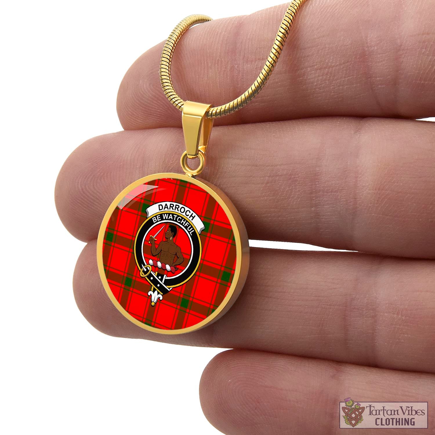 Darroch Tartan Circle Necklace with Family Crest - Tartan Vibes Clothing